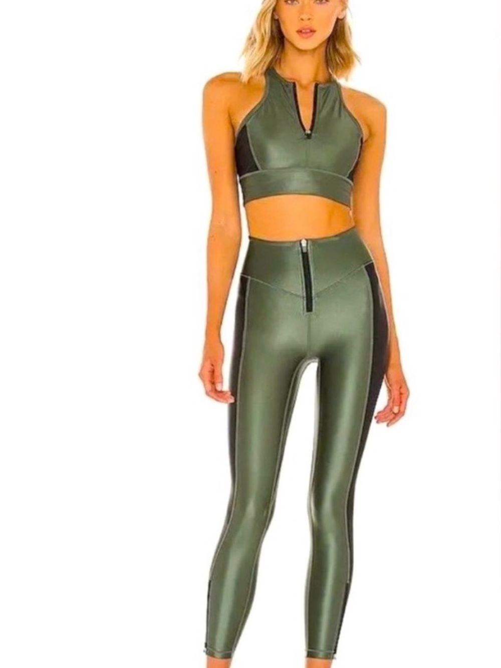 Olive Green High-Waist Zip Pants